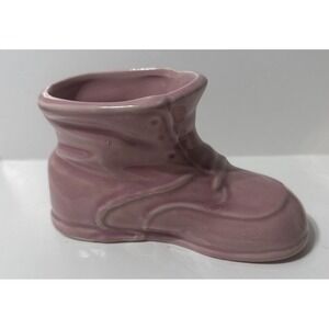 VTG Ceramic PINK baby shoe art‎ pottery planter unmarked